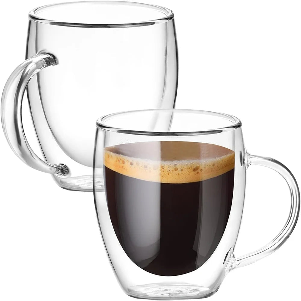 250ml Double-Walled Borosilicate Glass Coffee Mug with Handle Glass Coffee Mug SPOT 2pcs 250ml