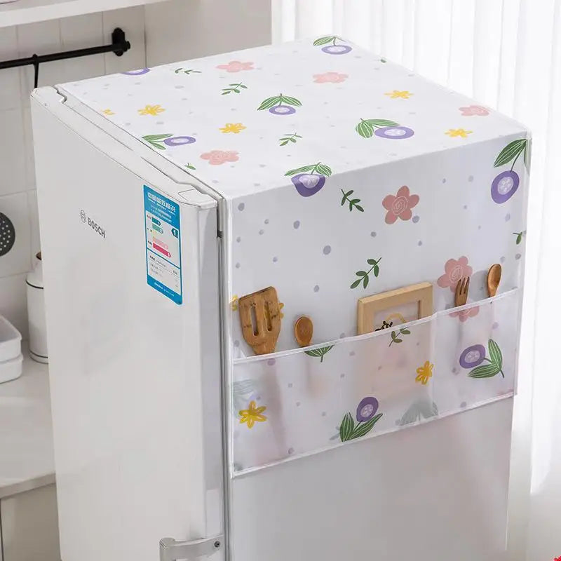 Minimalist Fridge Cover – Waterproof PEVA & Side Storage Pockets Refrigerator Cover SPOT A3