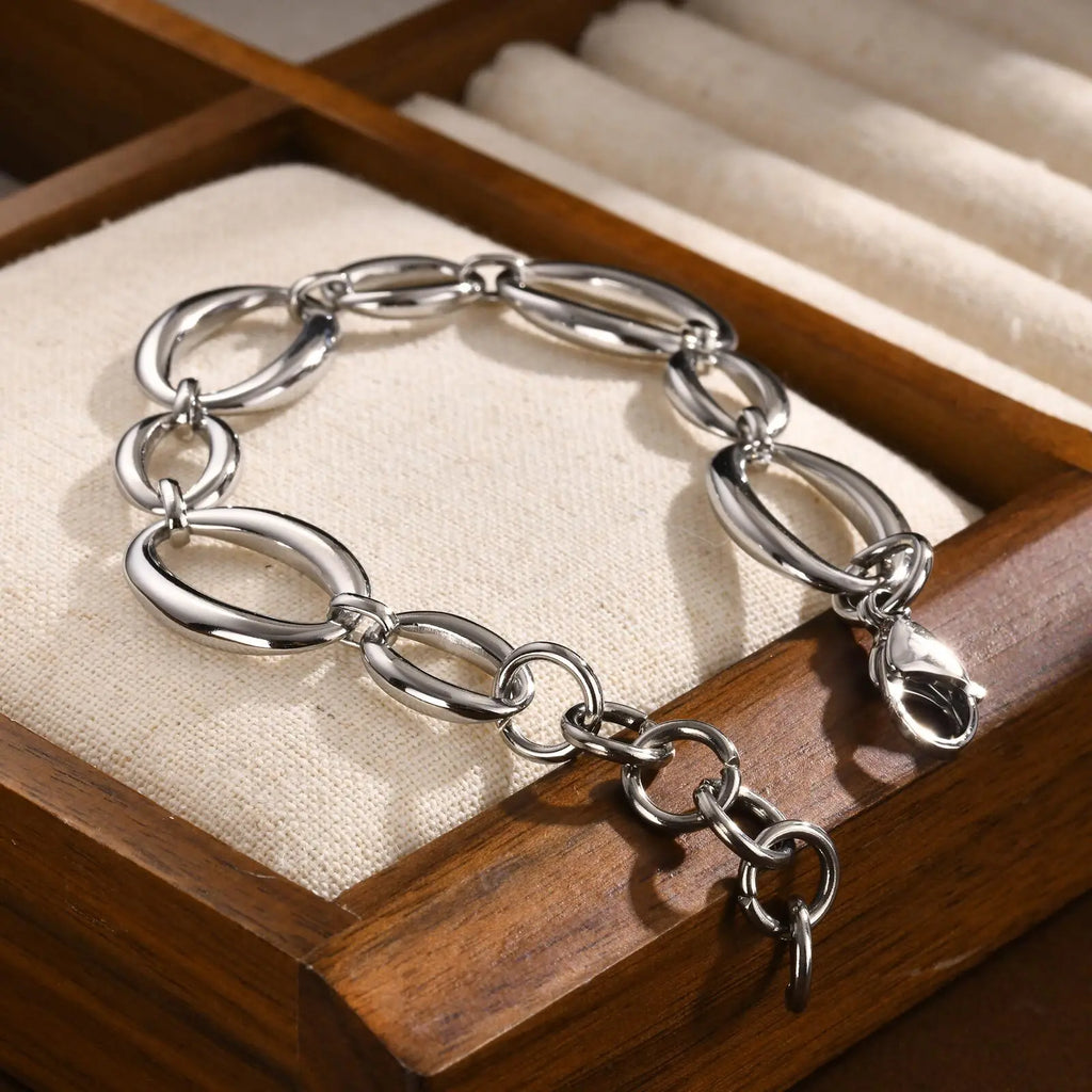 Meaeguet Silver Chunky Chain Bracelet – Stainless Steel Women Chain Link Bracelet SPOT