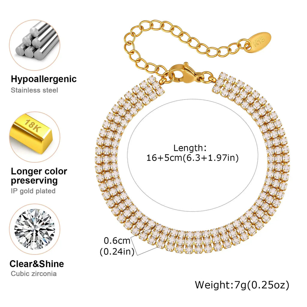 3-Row Tennis Bracelet – 18K Gold Plated CZ Stainless Steel Tennis Bracelet SPOT