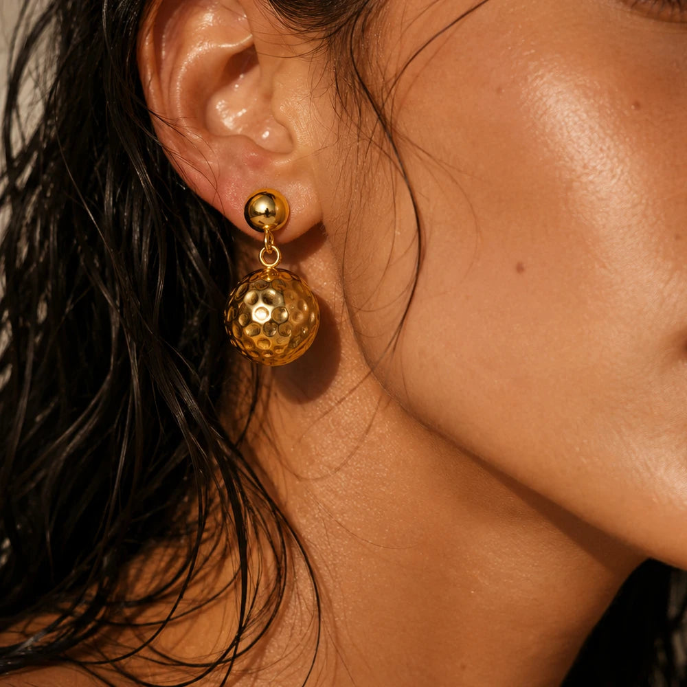 Hammered Ball Dangle Earrings – 18K Gold Plated Stainless Steel Dangle Earrings SPOT Default Title