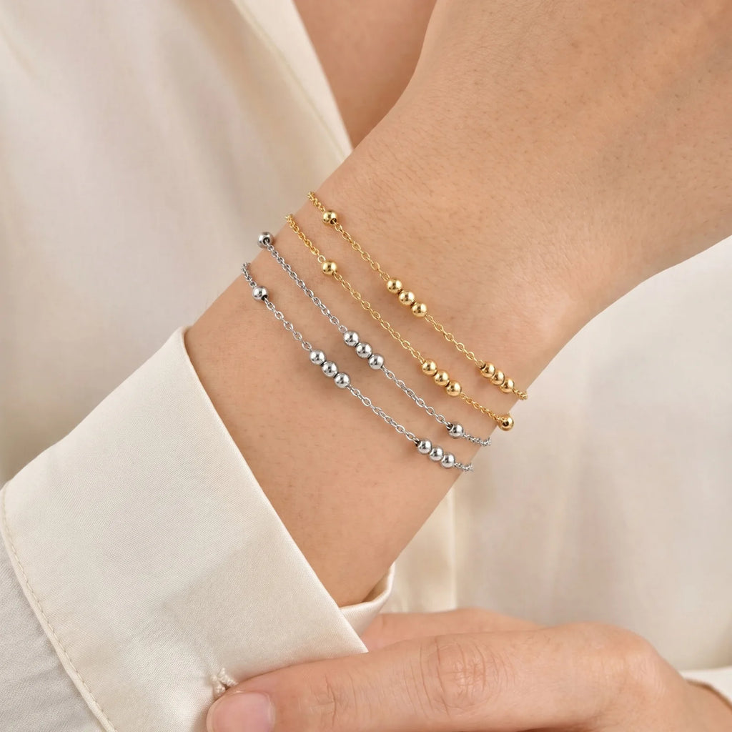 Dainty Double Layer Ball Bracelet – 18k Gold Plated Waterproof Chain Link Bracelet SPOT