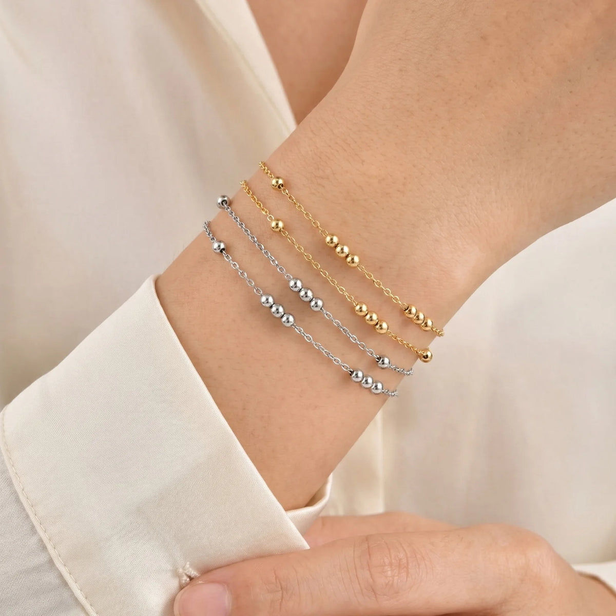 Dainty Double Layer Ball Bracelet – 18k Gold Plated Waterproof Chain Link Bracelet SPOT