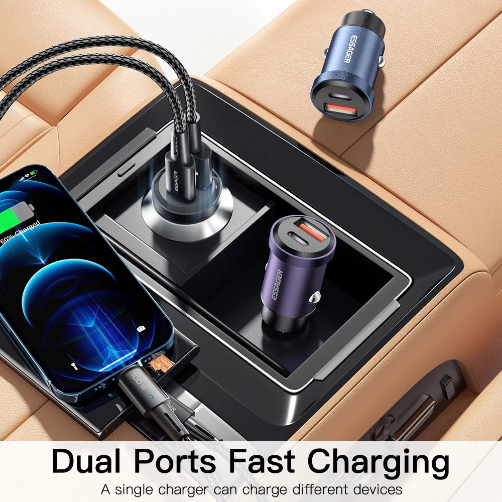 Essager 45W Car Charger QC4.0 PD3.0 Dual USB Fast Charging USB Car Charger SPOT
