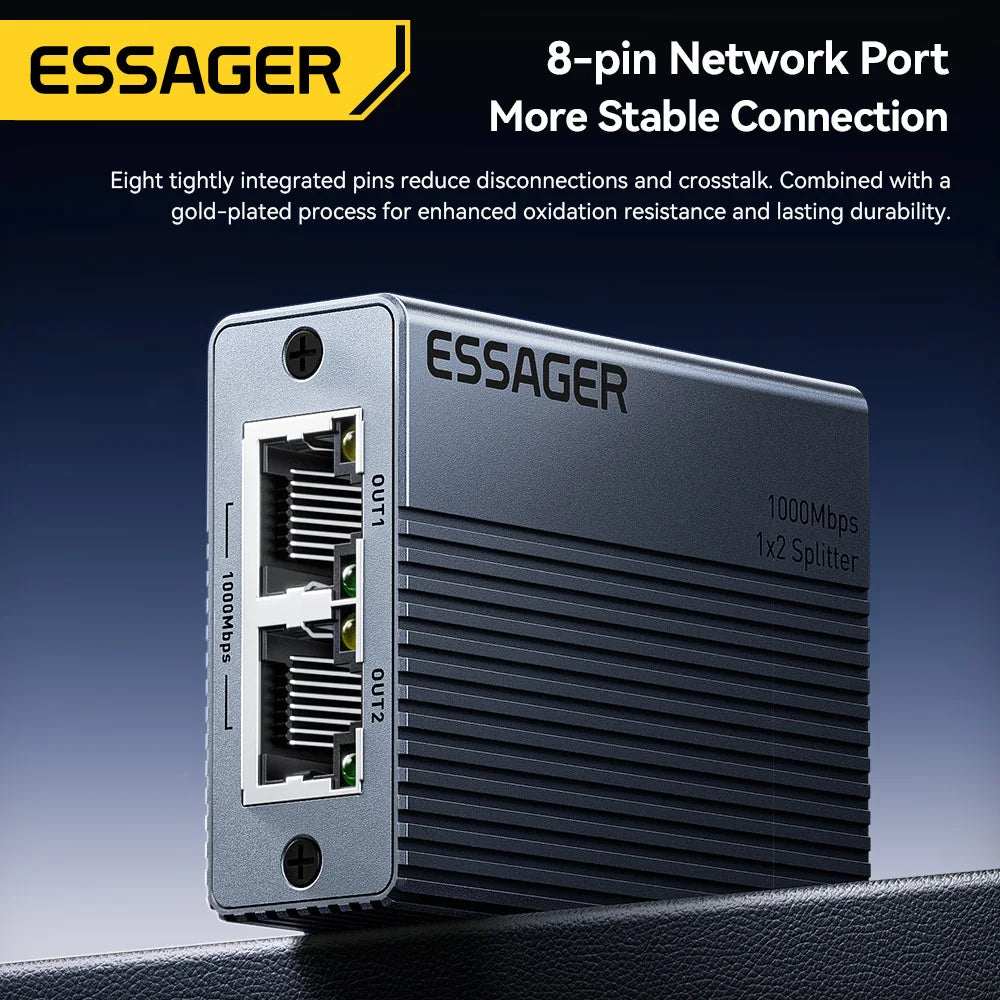 Essager RJ45 Ethernet Splitter 1000Mbps – 1 to 2 Ways Adapter Ethernet Splitter Adapter SPOT