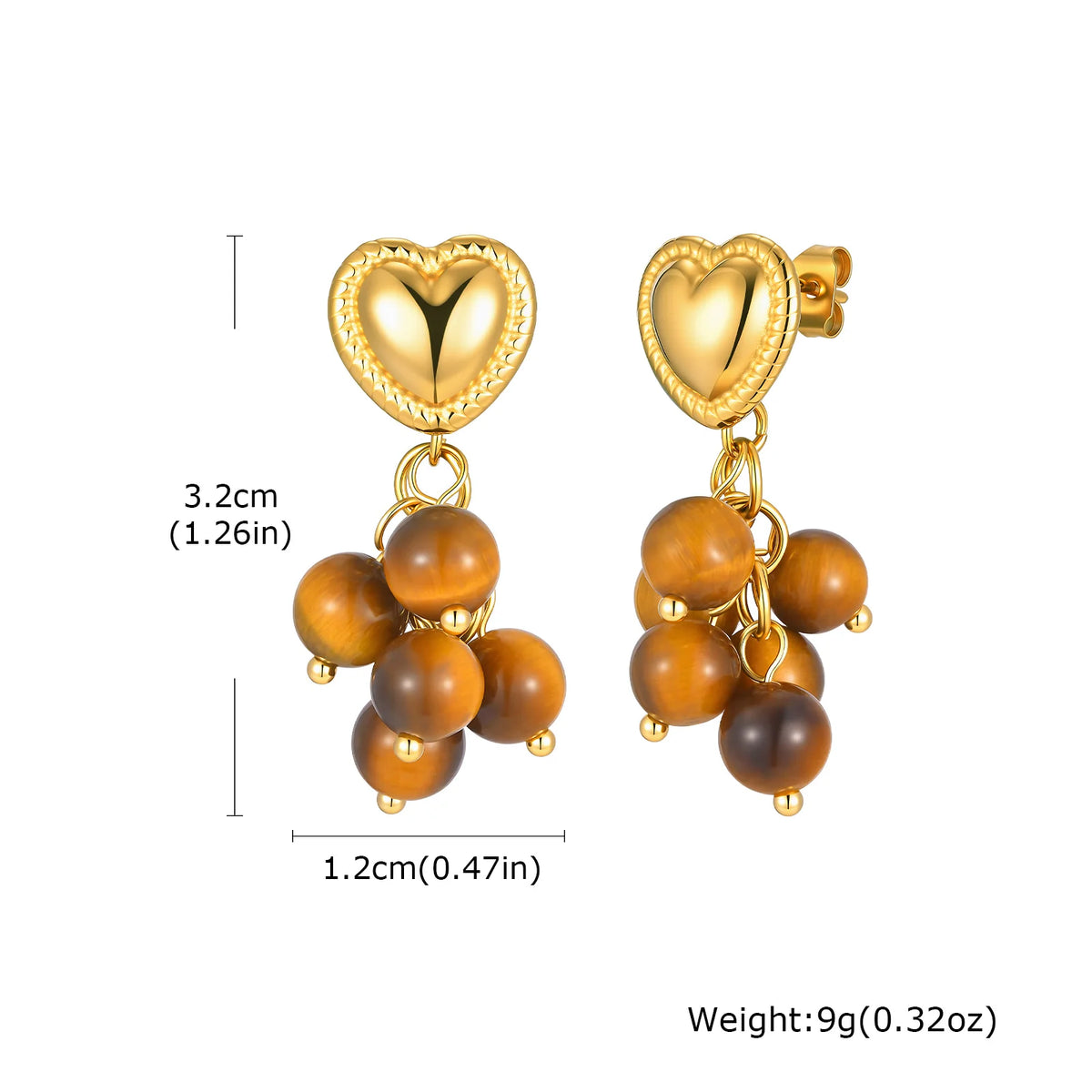 Tiger Eye Stud Earrings – 18K Gold Plated Stainless Steel Stud Earrings SPOT ED-989G
