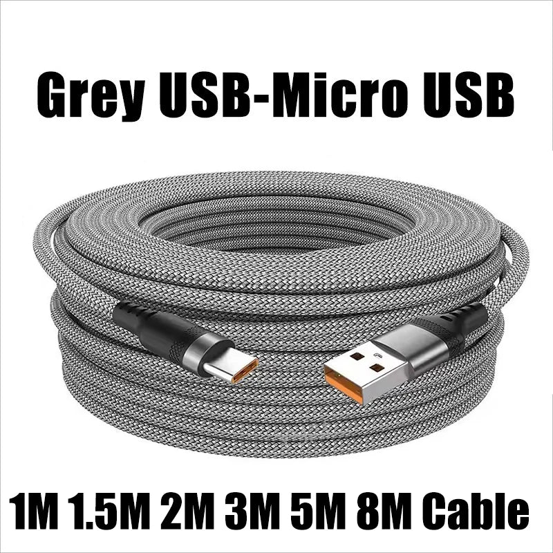 USB-C to USB-C Fast Charging Cable 6A – 1M to 8M Nylon USB-C Charging Cable SPOT Grey USB C 2m