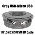 USB-C 6A Fast Charging Cable Nylon Braided 1M–8M Android USB-C Charging Cable SPOT Grey USB C 8m