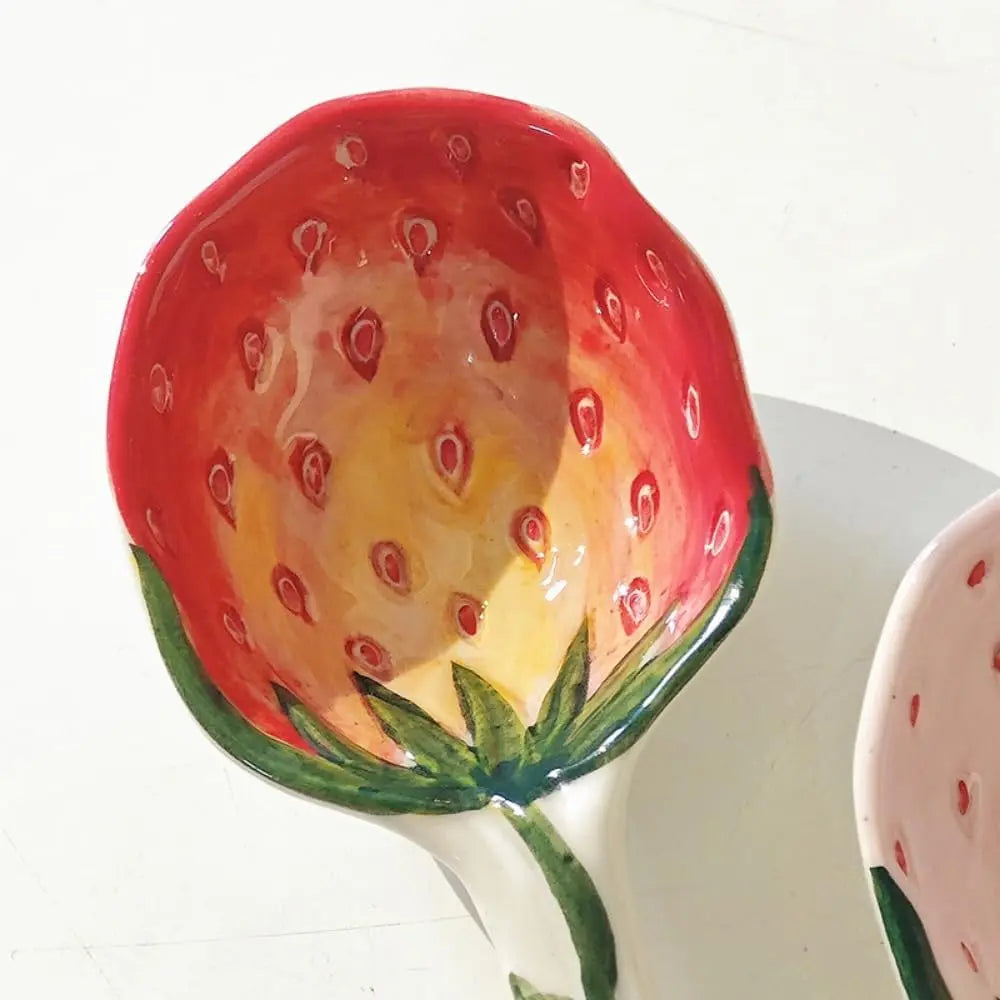Hand-Painted Strawberry Ceramic Soup Ladle & Stirring Spoon Ceramic Kitchen Spoon SPOT