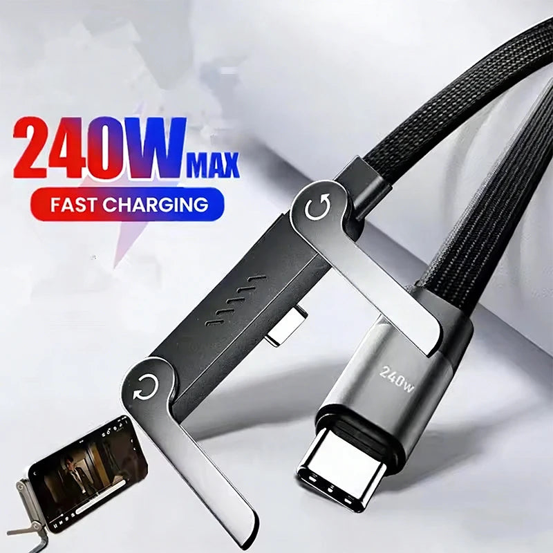 2-in-1 USB-C PD 240W Fast Charging Cable with Foldable Stand USB-C Charging Cable SPOT