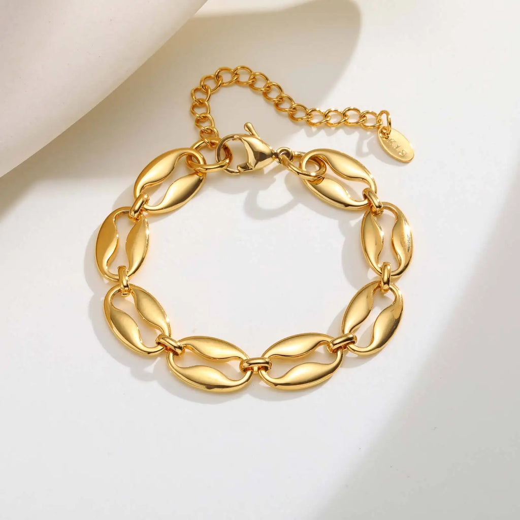 Coffee Bean Chain Bracelet – Gold Stainless Steel | Meaeguet Chain Link Bracelet SPOT