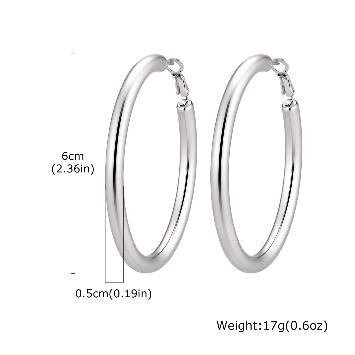 Chunky Gold Hoop Earrings – 18K Plated Stainless Steel 30–60mm Hoop Earrings SPOT 60mm-Silver