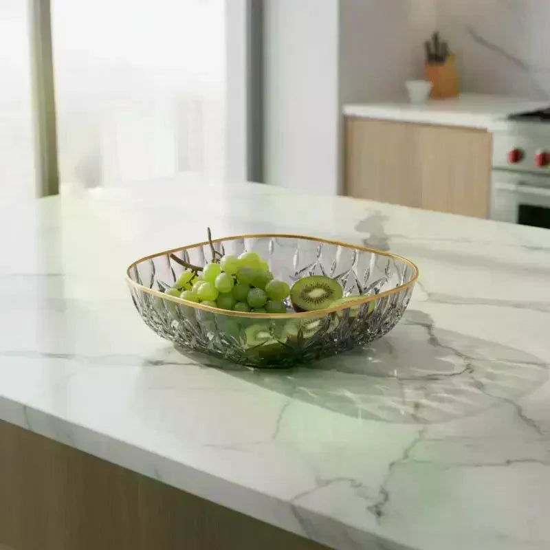 Diamond Cut Fruit Bowl with Gold Rim – Shatter-Resistant Decorative Serving Bowl SPOT