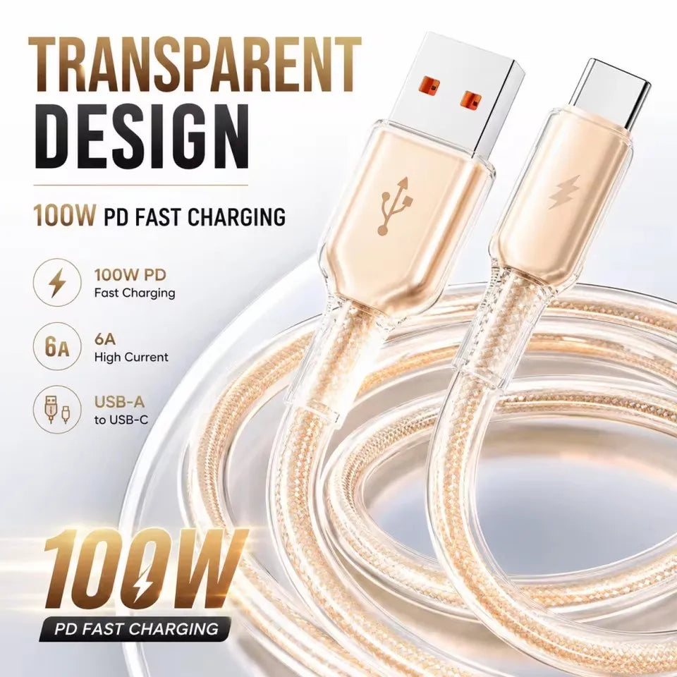 100W USB-A to USB-C Braided Cable – 6A Fast Charging 480Mbps USB-C Charging Cable SPOT