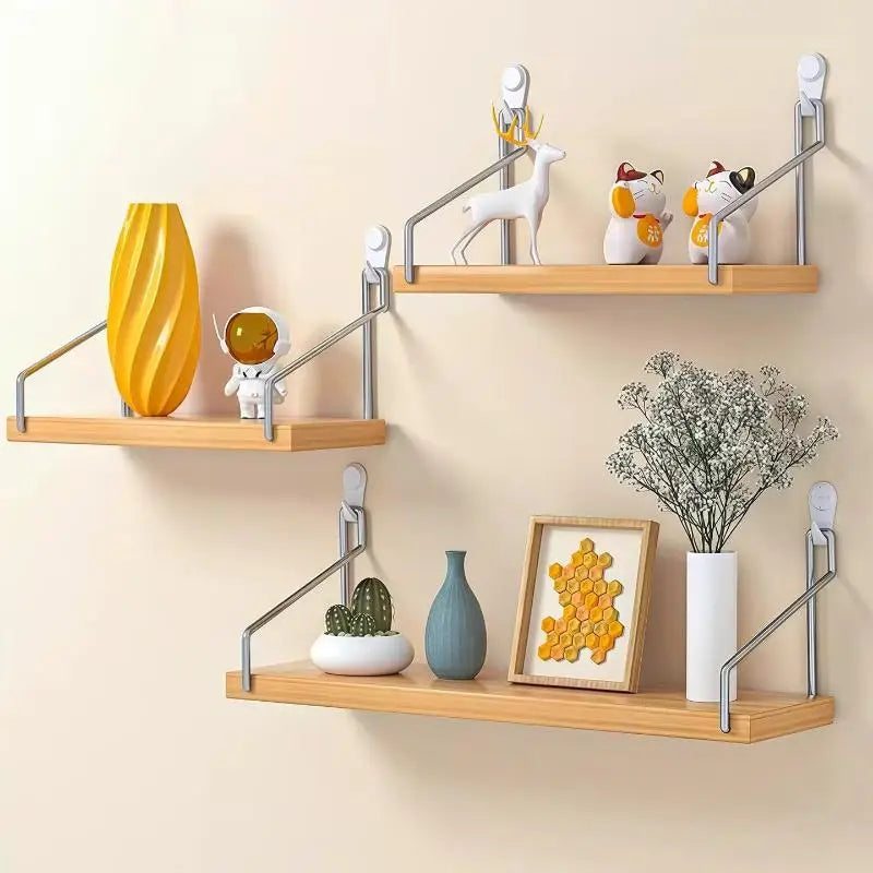 No-Drill Wooden Wall Shelf – Adhesive Hanging Organizer Wall Storage Shelf SPOT