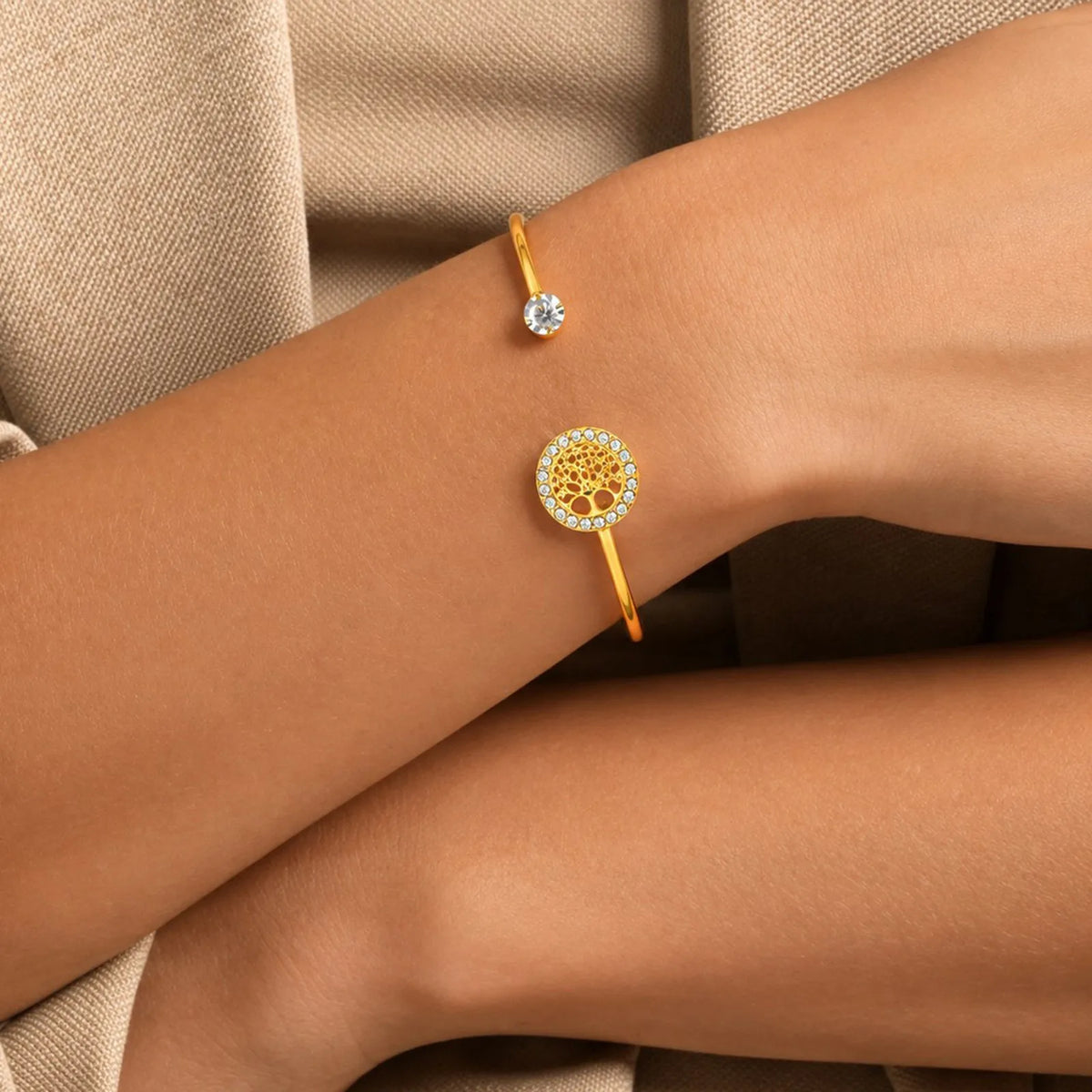 Tree of Life Gold CZ Open Cuff Bangle Bracelet for Women Cuff Bangle Bracelet SPOT