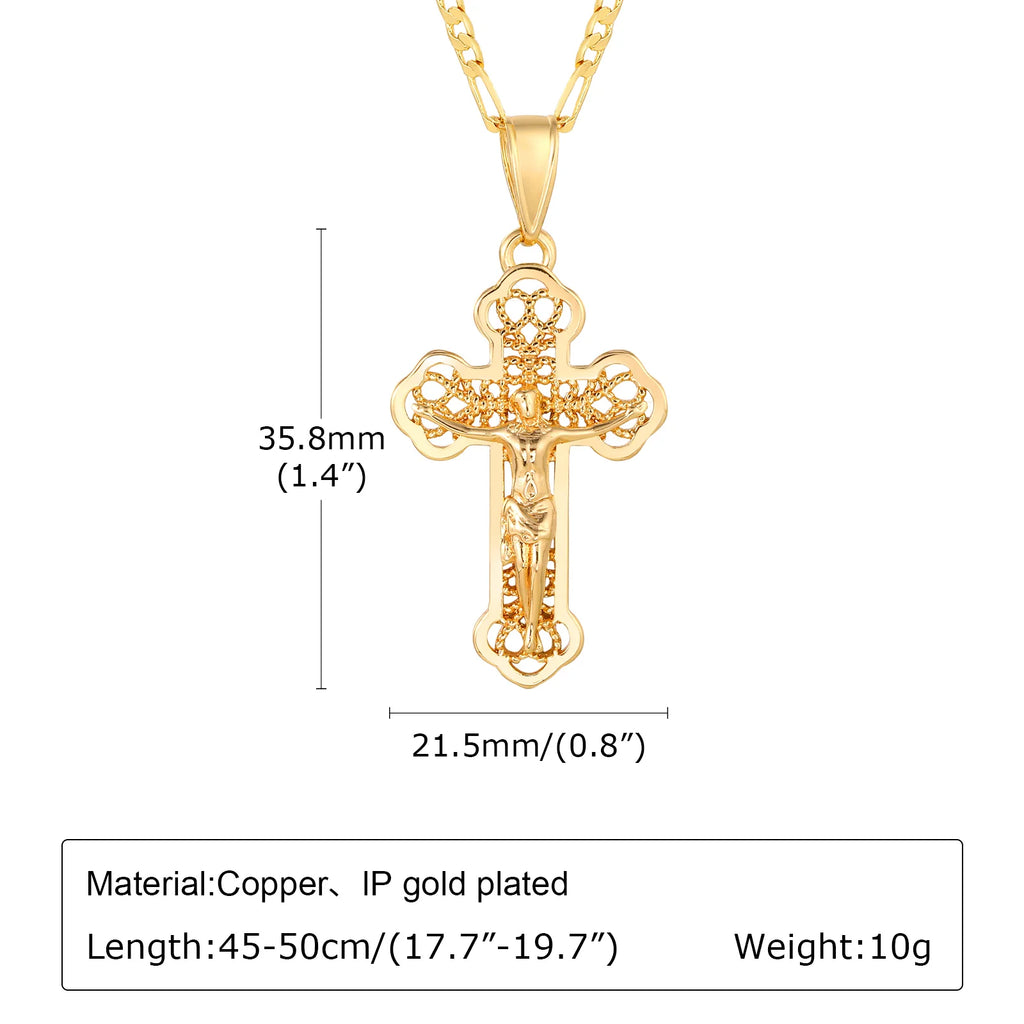 CZ Crucifix Cross Pendant Necklace – Gold Figaro Chain Cross Pendant Necklace SPOT PNB-296G
