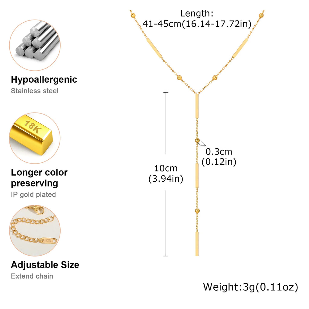 Beaded Y-Shape Necklace – Minimalist Gold Bar Pendant | Meaeguet Chain Pendant Necklace SPOT