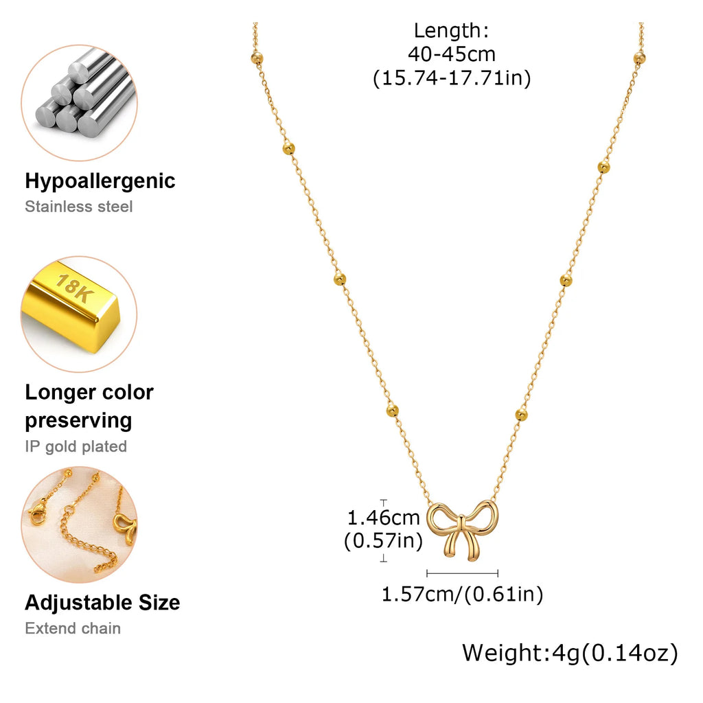Women's 18K Gold Bow Pendant Necklace – Dainty Satellite Chain Pendant Necklace SPOT