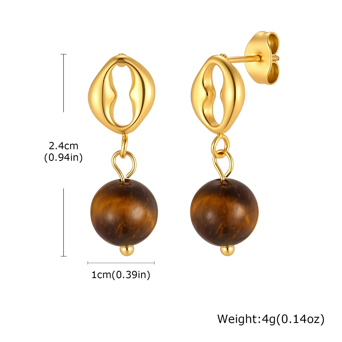 Tiger Eye Stud Earrings – 18K Gold Plated Stainless Steel Stud Earrings SPOT ED-1043G