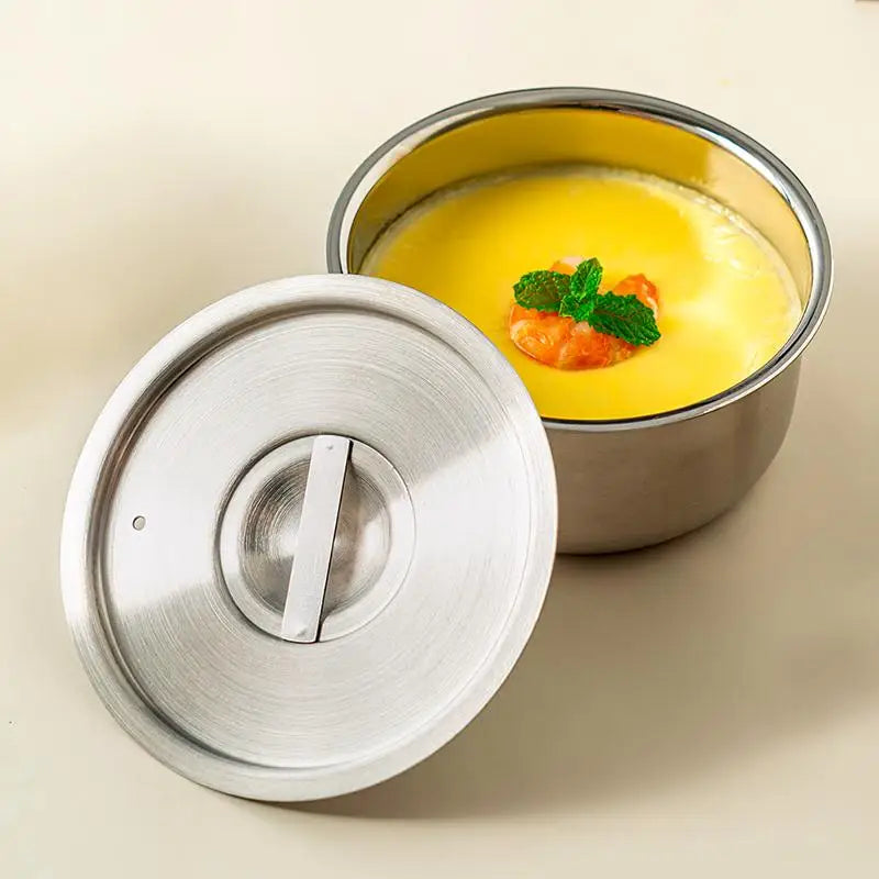 Stainless Steel Steamed Egg Bowl with Lid – Soup & Ramen Lidded Stainless Bowl SPOT