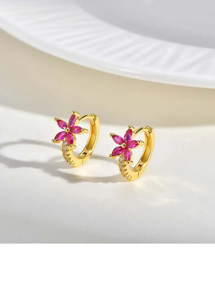 Gold CZ Flower Huggie Hoop Earrings – Hypoallergenic Steel Huggie Hoop Earrings SPOT