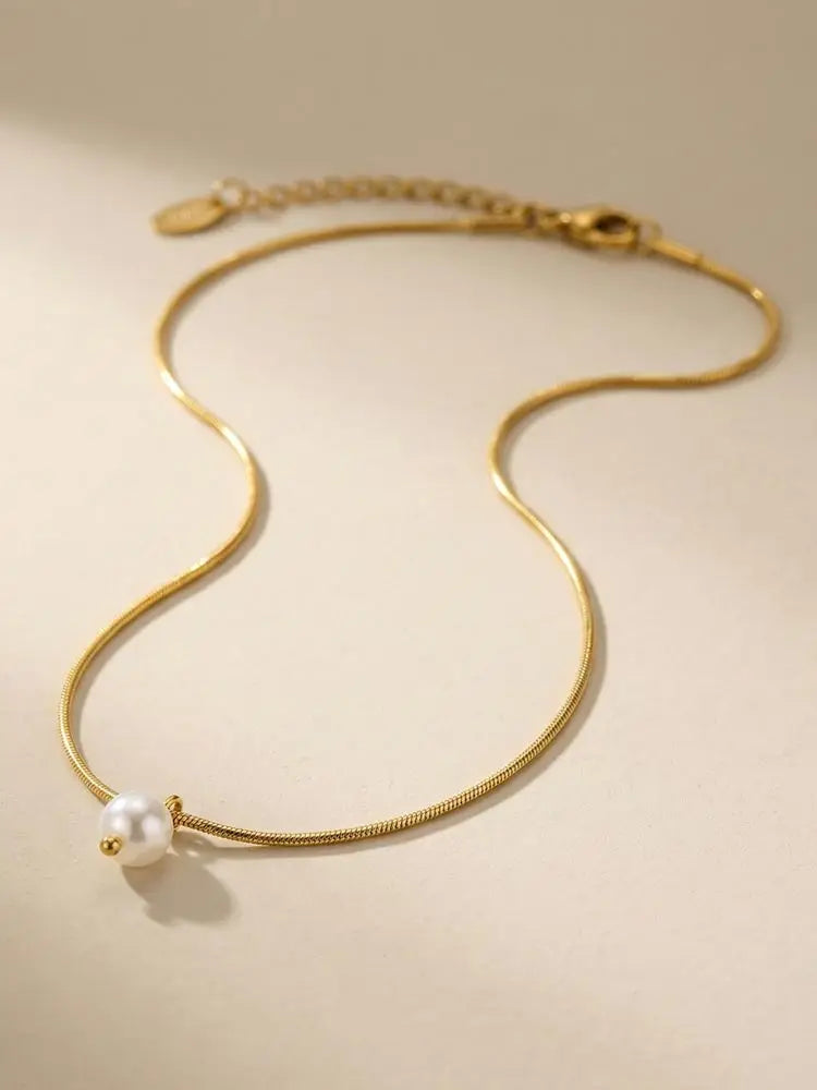 Stainless Steel Pearl Pendant Necklace – Hypoallergenic Gold Pendant Necklace SPOT