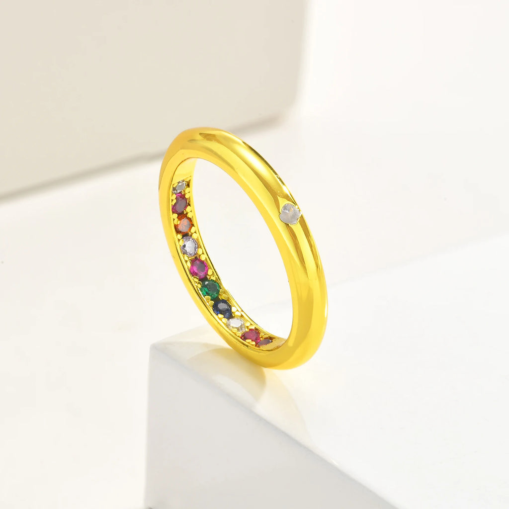 Colorful Zirconia Eternity Ring – 18K Gold Plated Wedding Band Eternity Band Ring SPOT