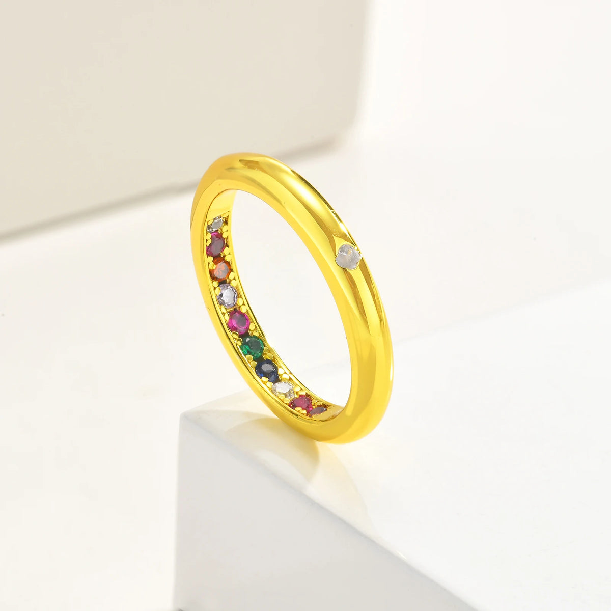Colorful Zirconia Eternity Ring – 18K Gold Plated Wedding Band Eternity Band Ring SPOT