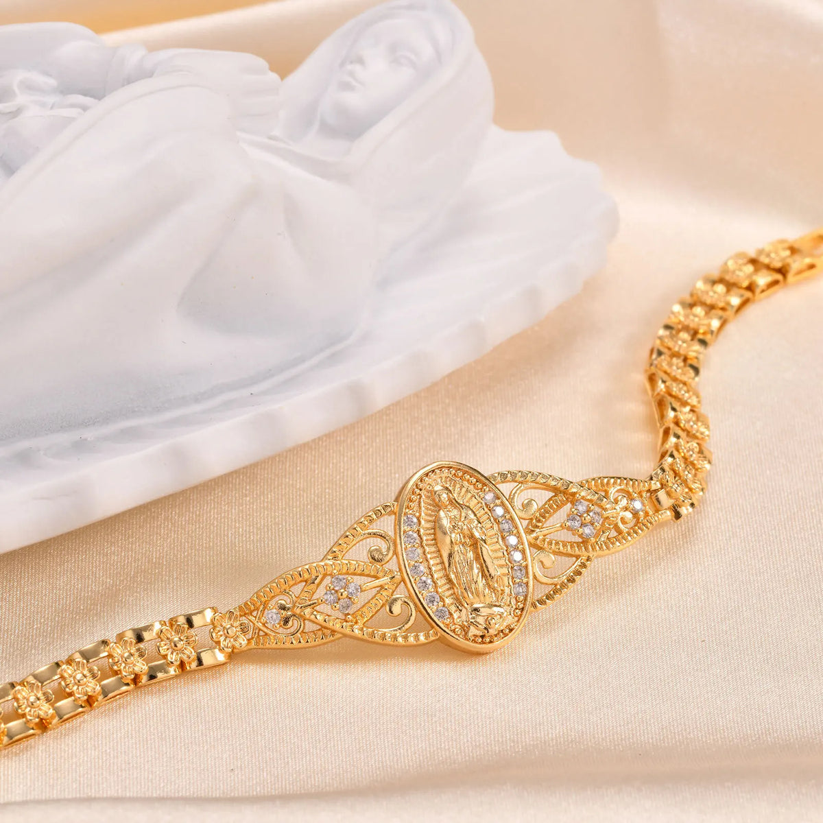 Virgin Mary Bracelet – 14K Gold Plated Catholic CZ Jewelry Religious Bracelet SPOT