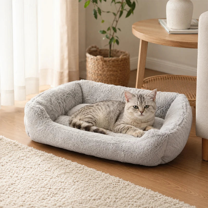 Plush Bolster Pet Bed – Washable & Non-Slip for Cats & Dogs Bolster Pet Bed SPOT