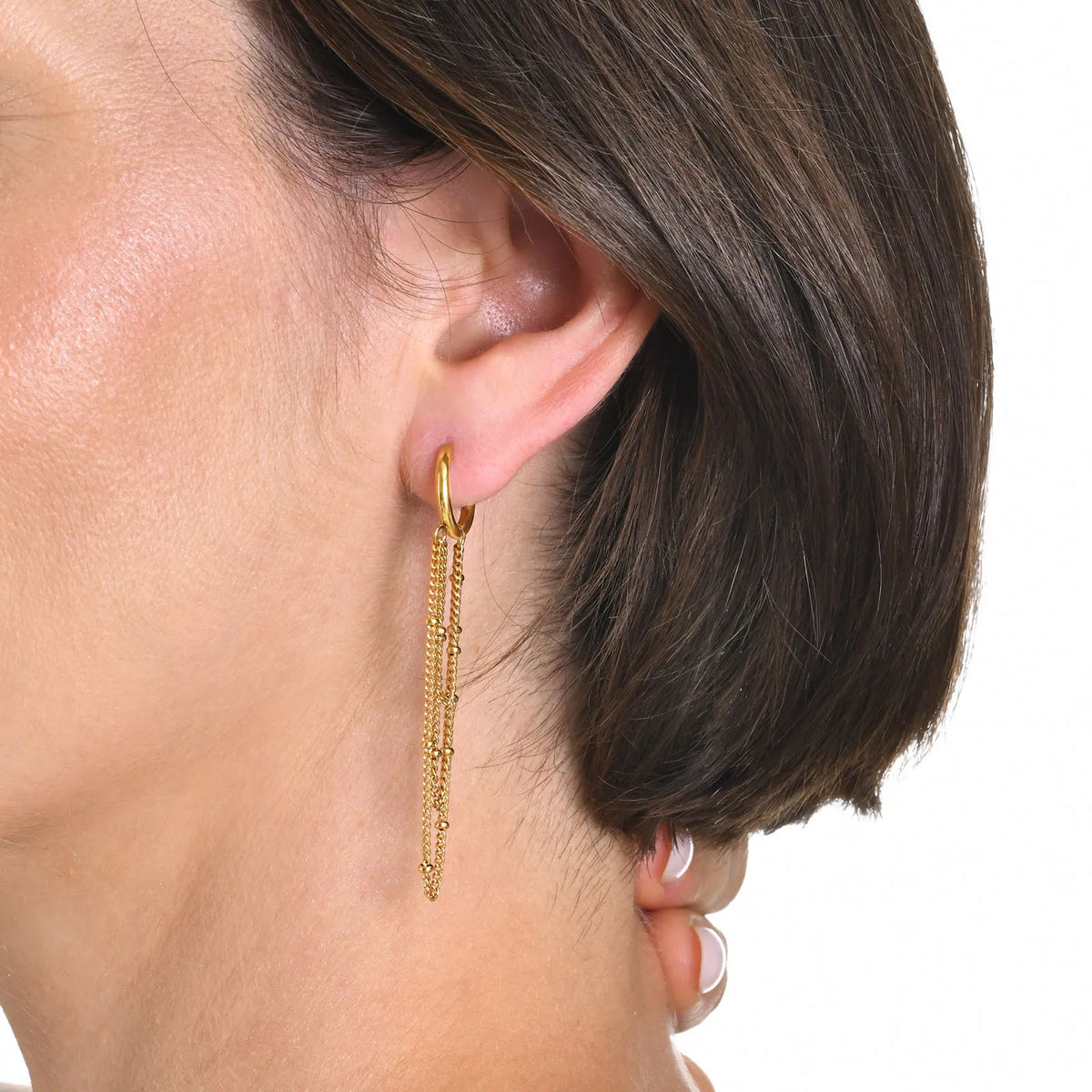 Multi Satellite Chain Drop Earrings – Gold Plated Stainless Steel Drop Earrings SPOT