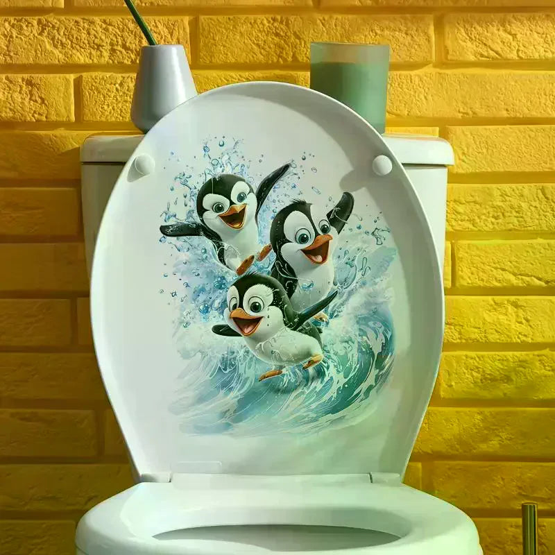 Cute Penguin Toilet Sticker – Waterproof Removable Bathroom Decal Wall Sticker Decal SPOT