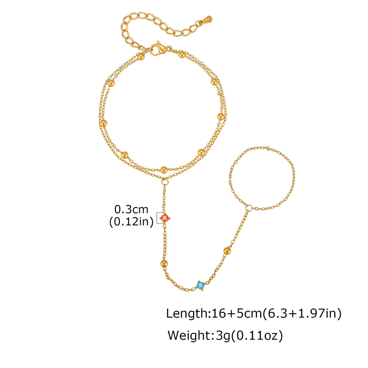 Women's Gold CZ Hand Chain Bracelet – Double Layer Slave Ring Hand Chain Bracelet SPOT BR-2876G