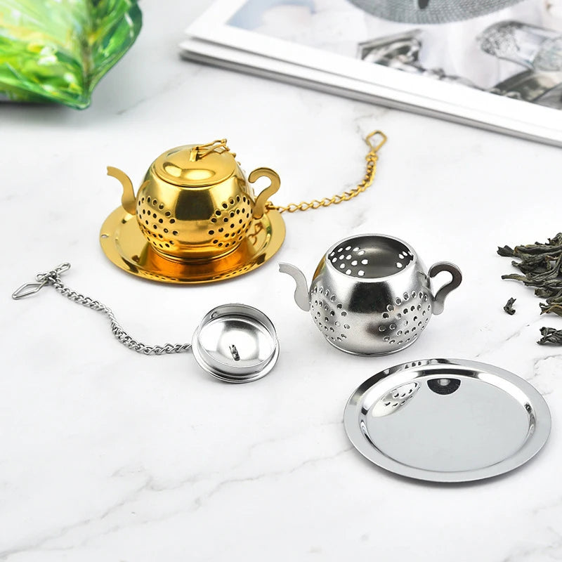 Teapot-Shaped Stainless Steel Tea Infuser with Drip Tray Loose Leaf Tea Infuser SPOT