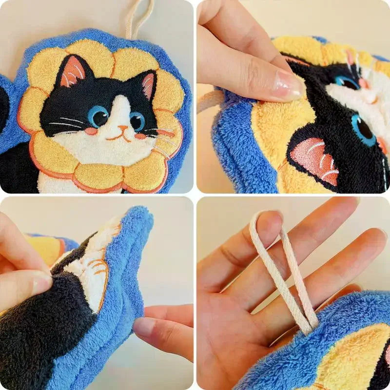 Kawaii Cat Coral Fleece Hand Towel – Soft & Absorbent Hand Towel SPOT