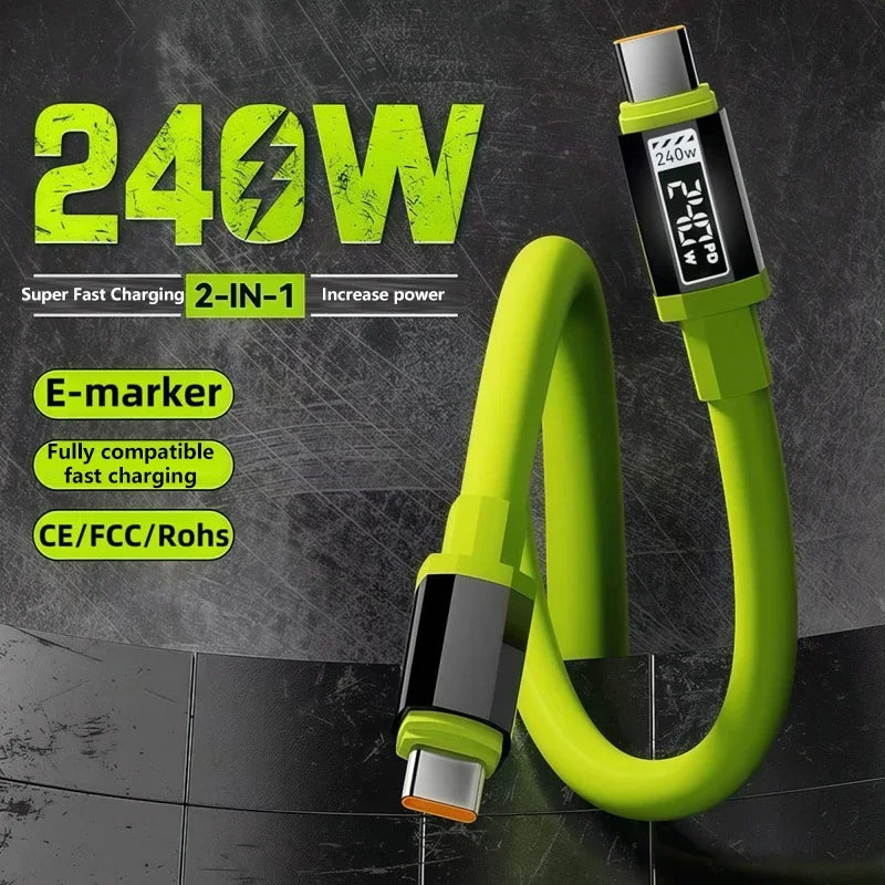 240W USB-C Fast Charging Silicone Cable – 1m/1.5m/2m USB-C Charging Cable SPOT