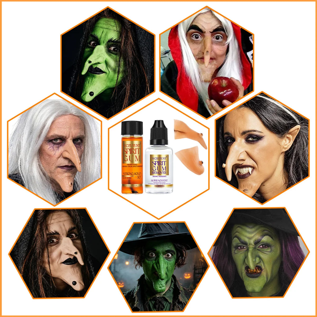 Spirit Gum & Remover with Witch Prosthetic Nose & Chin | Halloween Costume Makeup Kit SPOT