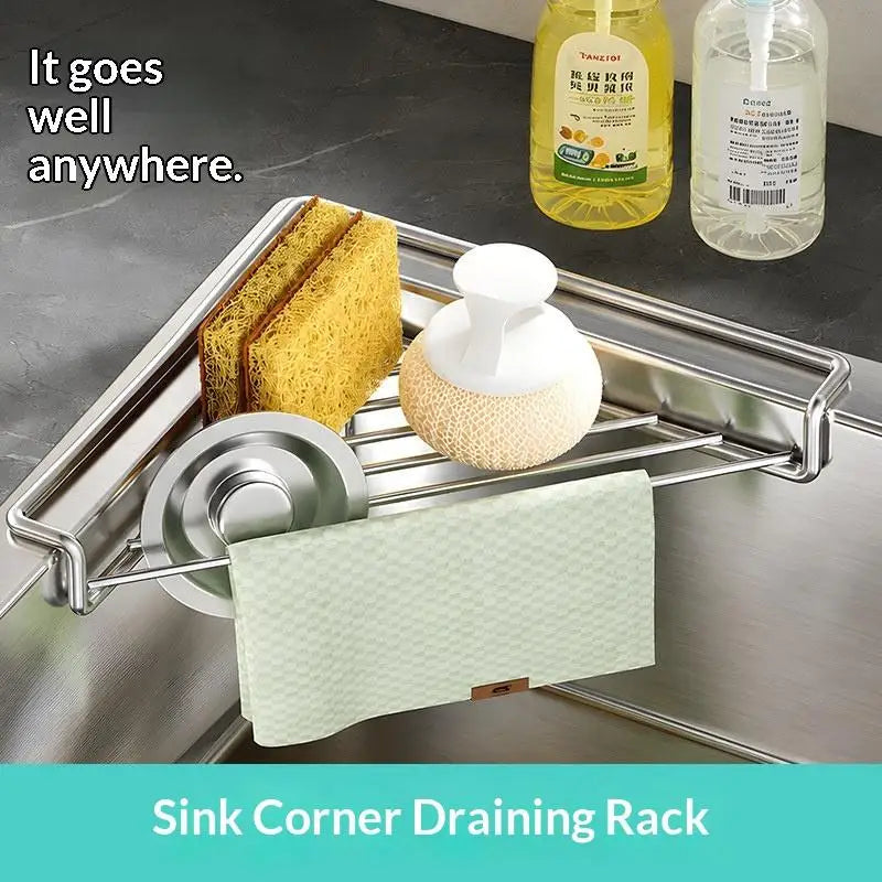 Stainless Steel Corner Sink Drain Rack – Kitchen Organizer Sink Drain Rack SPOT