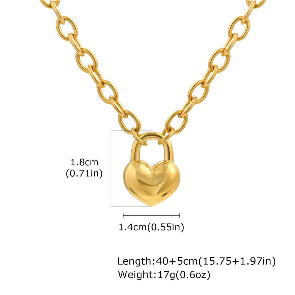 Heart Pendant Bracelet – 18K Gold Plated Stainless Steel Chain Link Bracelet SPOT Necklace-NC-2026G