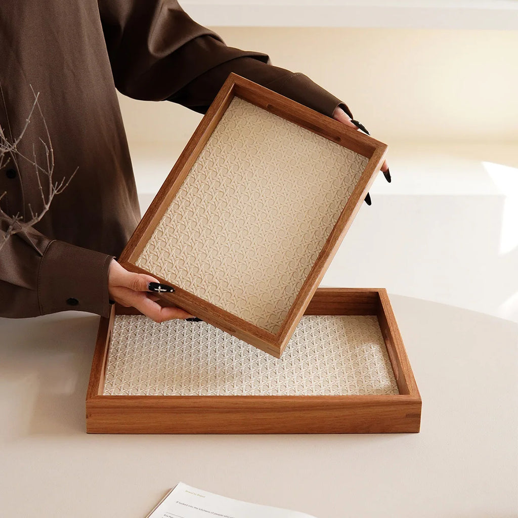 Bamboo Woven Acacia Wood Decorative Tray – Jewelry & Home Decorative Wood Tray SPOT