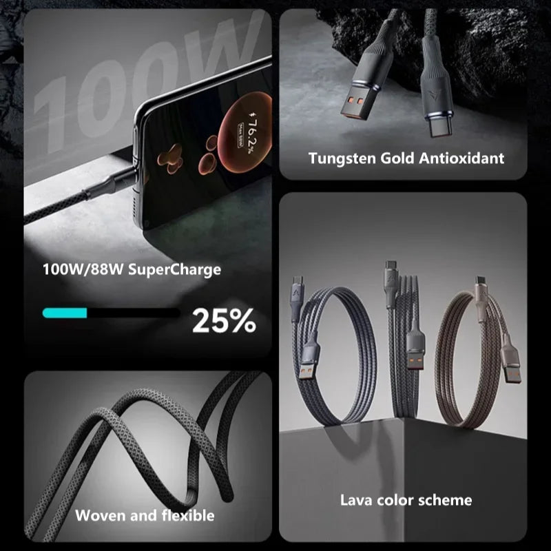 120W USB-C Braided Fast Charging Cable 1M/1.5M/2M/3M USB-C Charging Cable SPOT