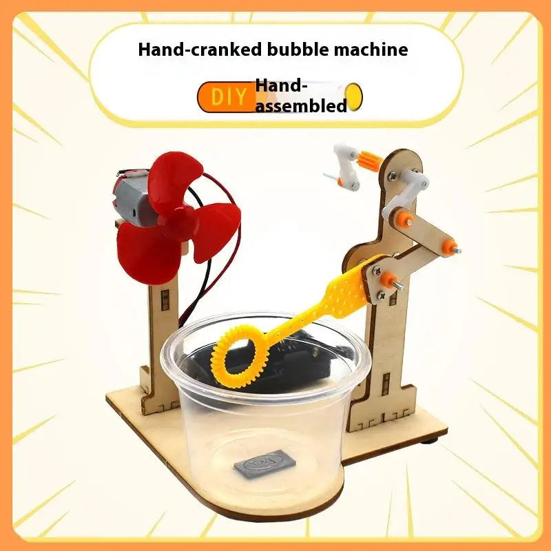 Wooden DIY Hand-Crank Bubble Machine Kit – Kids STEM Toy DIY Science Toy Kit SPOT