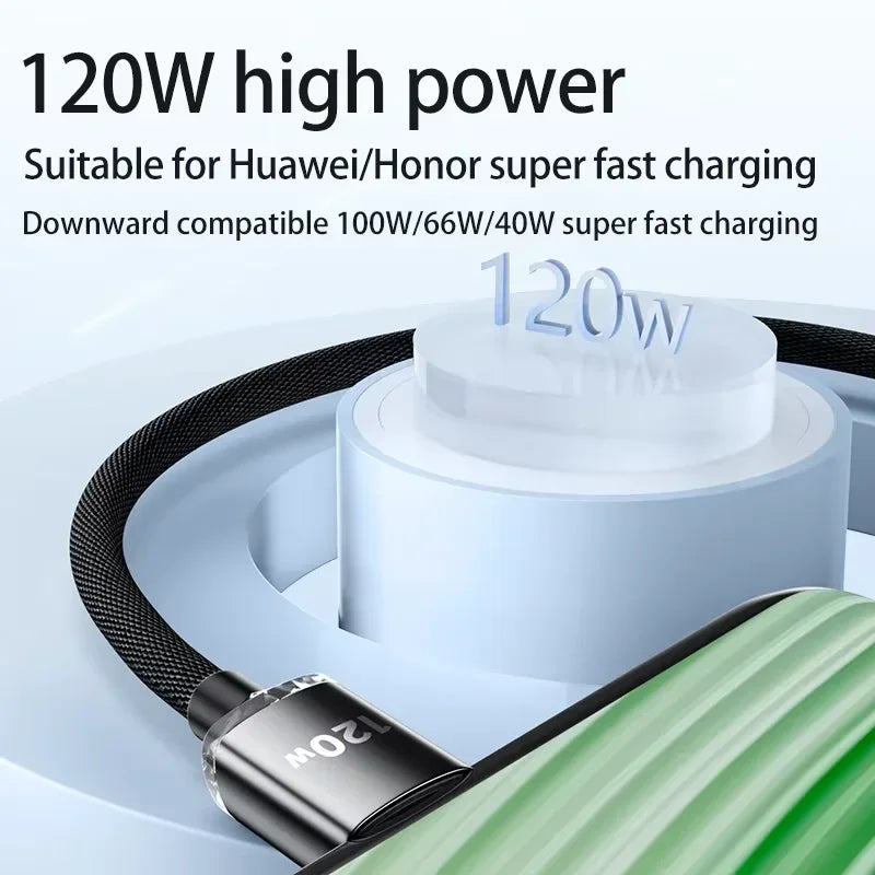 120W USB-C Fast Charging Cable 6A Braided – Samsung Xiaomi USB-C Charging Cable SPOT