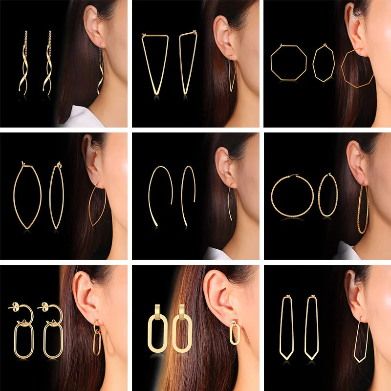 Spiral Bar Threader Earrings – Long Drop Stainless Steel Dangle Drop Threader Earrings SPOT