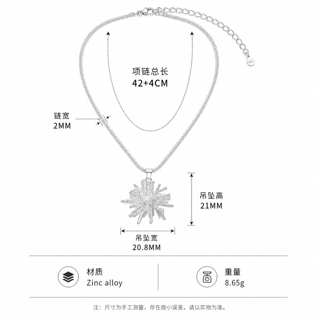 Sparkling CZ Starburst Pendant Necklace – Silver Statement Jewelry Pendant Necklace SPOT