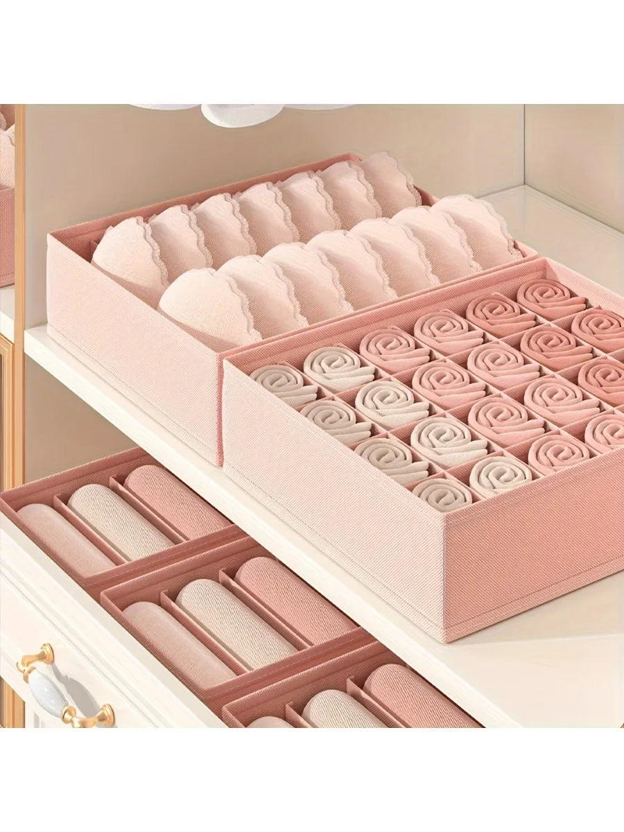 3-Pack Underwear Drawer Organizer – Multi-Compartment Storage Box Drawer Organizer Set SPOT 3pcs pink