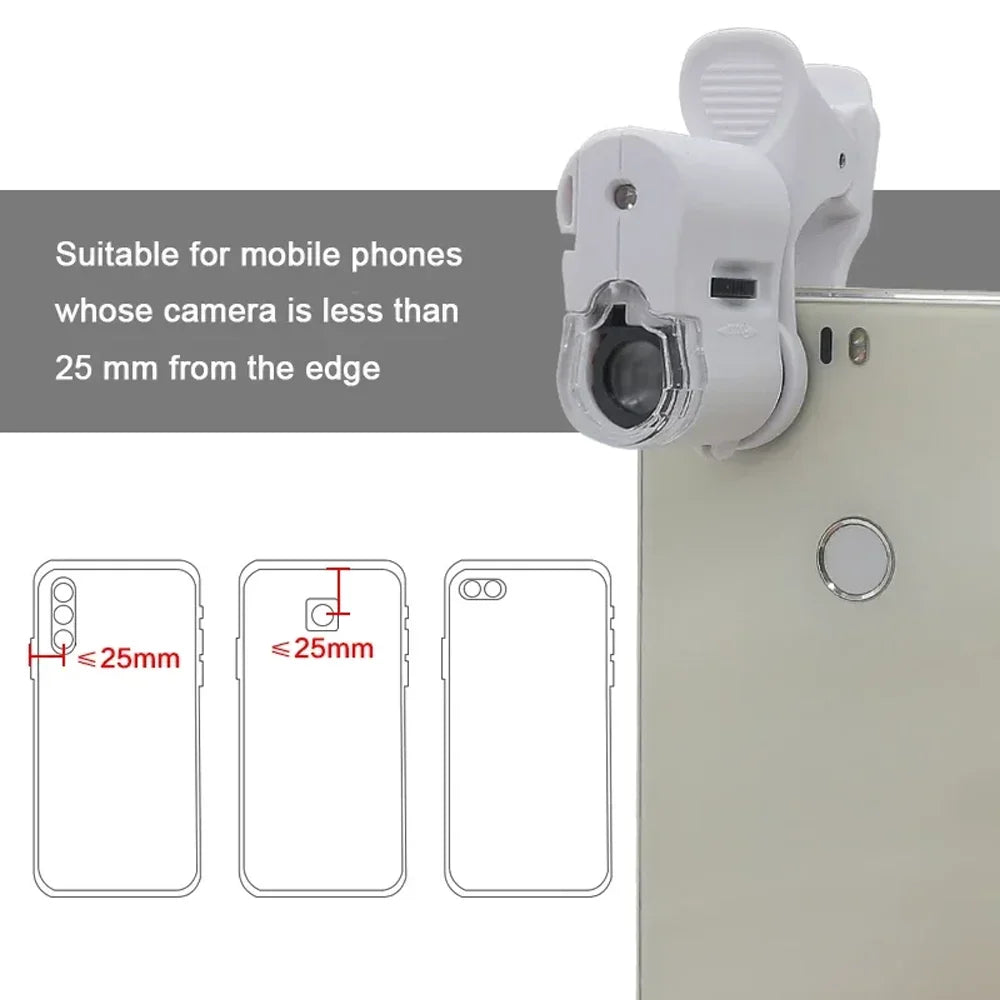 60X UV LED Pocket Microscope Magnifier with Phone Clip Clip-On Microscope SPOT