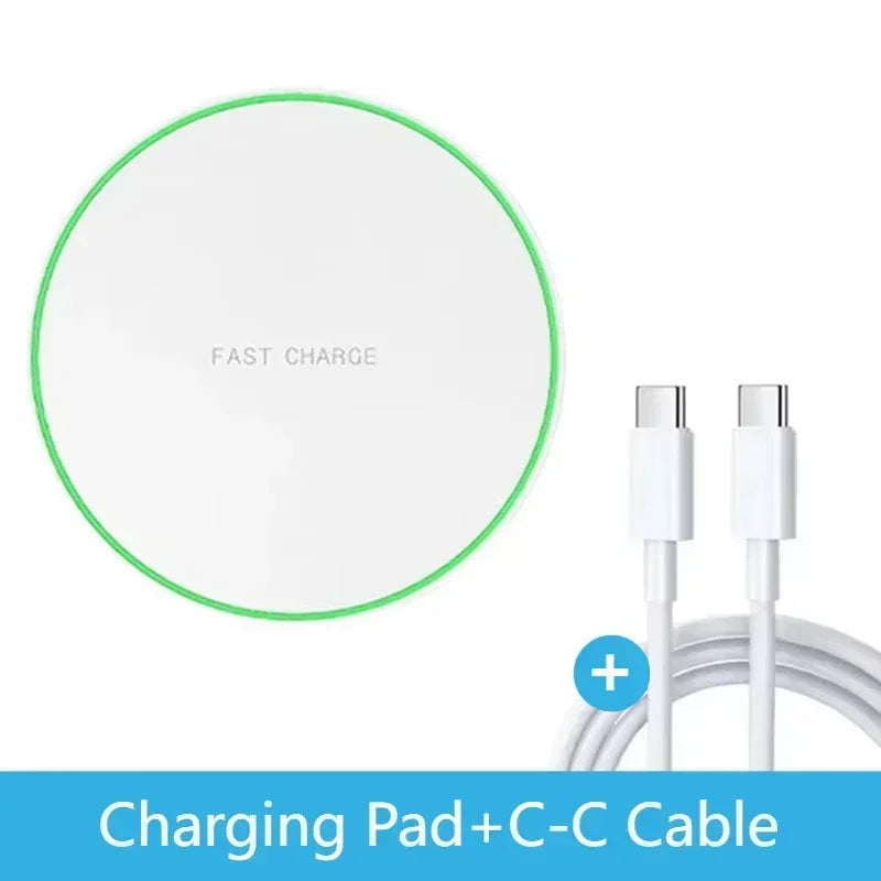 VIKEFON 15W Wireless Charging Pad – iPhone & Samsung Fast Charger Wireless Charging Pad SPOT White C-C Cable