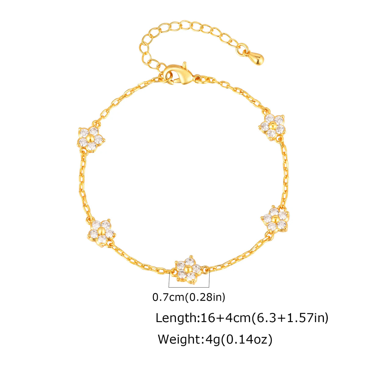 Zircon Five-Leaf Clover Gold Bracelet – Crystal Link Chain Crystal Link Bracelet SPOT Bracelet-PBR-370G